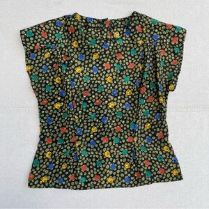 Vintage 1980s Disco Dressy Embossed Silky Short Sleeve Blouse